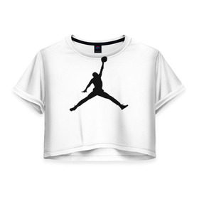 Женская футболка 3D укороченная с принтом Michael Jordan в Екатеринбурге, 100% полиэстер | круглая горловина, длина футболки до линии талии, рукава с отворотами | логотип майкл джордан