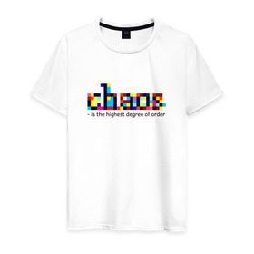 Мужская футболка хлопок с принтом Хаос- высшая степень порядка. в Екатеринбурге, 100% хлопок | прямой крой, круглый вырез горловины, длина до линии бедер, слегка спущенное плечо. | chaos | order | pixel | science | пиксели | порядок | сериал | хаос | цитата