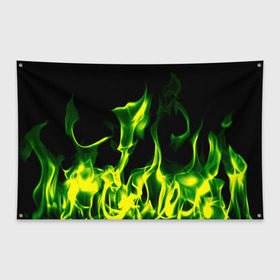 Флаг-баннер с принтом Зелёный огонь в Екатеринбурге, 100% полиэстер | размер 67 х 109 см, плотность ткани — 95 г/м2; по краям флага есть четыре люверса для крепления | пламя | черный | яркий