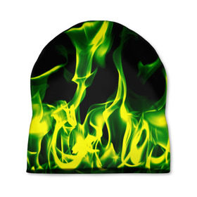 Шапка 3D с принтом Зелёный огонь в Екатеринбурге, 100% полиэстер | универсальный размер, печать по всей поверхности изделия | пламя | черный | яркий