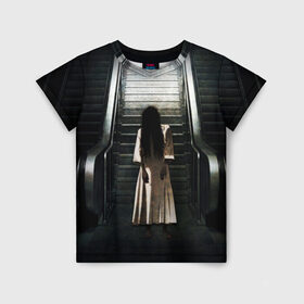 Детская футболка 3D с принтом Девочка в Екатеринбурге, 100% гипоаллергенный полиэфир | прямой крой, круглый вырез горловины, длина до линии бедер, чуть спущенное плечо, ткань немного тянется | звонок | лестница | призрак | садако