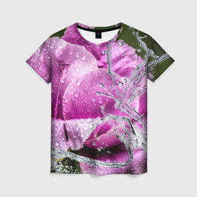 Женская футболка 3D с принтом Душа цветов в Екатеринбурге, 100% полиэфир ( синтетическое хлопкоподобное полотно) | прямой крой, круглый вырез горловины, длина до линии бедер | бабочка | букет | вода | девушки | душа | красота | прелесть | роза | розы | цветы