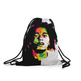Рюкзак-мешок 3D с принтом Bob Marley в Екатеринбурге, 100% полиэстер | плотность ткани — 200 г/м2, размер — 35 х 45 см; лямки — толстые шнурки, застежка на шнуровке, без карманов и подкладки | боб марли | поп арт