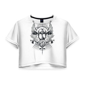 Женская футболка 3D укороченная с принтом Рыцарь тьмы в Екатеринбурге, 100% полиэстер | круглая горловина, длина футболки до линии талии, рукава с отворотами | ад | арт | дьявол | монстр | праздник | традиция | узор | череп