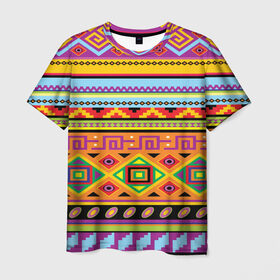 Мужская футболка 3D с принтом Этнический орнамент в Екатеринбурге, 100% полиэфир | прямой крой, круглый вырез горловины, длина до линии бедер | пестрый | разноцветный | яркий