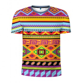 Мужская футболка 3D спортивная с принтом Этнический орнамент в Екатеринбурге, 100% полиэстер с улучшенными характеристиками | приталенный силуэт, круглая горловина, широкие плечи, сужается к линии бедра | Тематика изображения на принте: пестрый | разноцветный | яркий