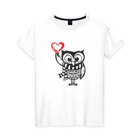 Женская футболка хлопок с принтом Сова с сердцем в Екатеринбурге, 100% хлопок | прямой крой, круглый вырез горловины, длина до линии бедер, слегка спущенное плечо | owl | сова | совушка
