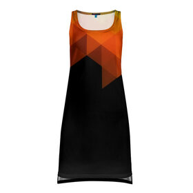 Платье-майка 3D с принтом Trianse в Екатеринбурге, 100% полиэстер | полуприлегающий силуэт, широкие бретели, круглый вырез горловины, удлиненный подол сзади. | оранжевый | полигон | треугольники | черный