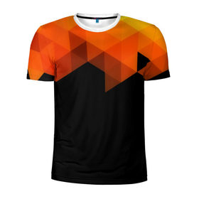 Мужская футболка 3D спортивная с принтом Trianse в Екатеринбурге, 100% полиэстер с улучшенными характеристиками | приталенный силуэт, круглая горловина, широкие плечи, сужается к линии бедра | оранжевый | полигон | треугольники | черный
