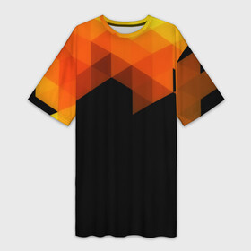 Платье-футболка 3D с принтом Trianse в Екатеринбурге,  |  | оранжевый | полигон | треугольники | черный