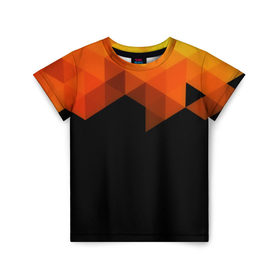Детская футболка 3D с принтом Trianse в Екатеринбурге, 100% гипоаллергенный полиэфир | прямой крой, круглый вырез горловины, длина до линии бедер, чуть спущенное плечо, ткань немного тянется | оранжевый | полигон | треугольники | черный