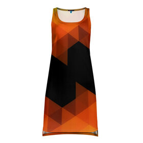 Платье-майка 3D с принтом Trianse Orange в Екатеринбурге, 100% полиэстер | полуприлегающий силуэт, широкие бретели, круглый вырез горловины, удлиненный подол сзади. | оранжевый | полигоны | треугольники | черный