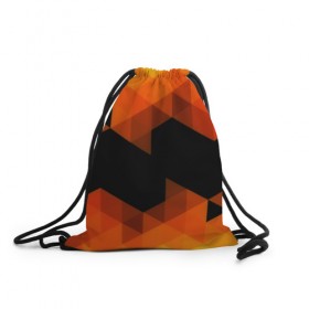 Рюкзак-мешок 3D с принтом Trianse Orange в Екатеринбурге, 100% полиэстер | плотность ткани — 200 г/м2, размер — 35 х 45 см; лямки — толстые шнурки, застежка на шнуровке, без карманов и подкладки | оранжевый | полигоны | треугольники | черный