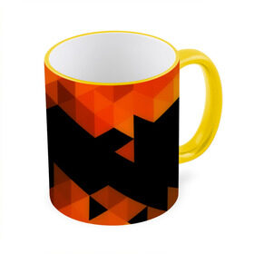 Кружка 3D с принтом Trianse Orange в Екатеринбурге, керамика | ёмкость 330 мл | Тематика изображения на принте: оранжевый | полигоны | треугольники | черный