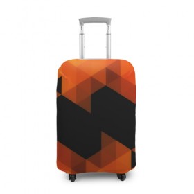 Чехол для чемодана 3D с принтом Trianse Orange в Екатеринбурге, 86% полиэфир, 14% спандекс | двустороннее нанесение принта, прорези для ручек и колес | оранжевый | полигоны | треугольники | черный