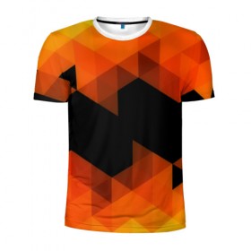 Мужская футболка 3D спортивная с принтом Trianse Orange в Екатеринбурге, 100% полиэстер с улучшенными характеристиками | приталенный силуэт, круглая горловина, широкие плечи, сужается к линии бедра | Тематика изображения на принте: оранжевый | полигоны | треугольники | черный