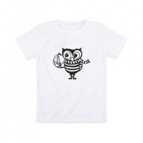 Детская футболка хлопок с принтом Сова с корабликом в Екатеринбурге, 100% хлопок | круглый вырез горловины, полуприлегающий силуэт, длина до линии бедер | bird | owl | няша | птица | сова | совунья | совушка | сыч