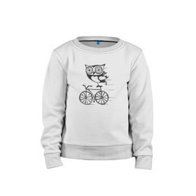 Детский свитшот хлопок с принтом Сова на велосипеде в Екатеринбурге, 100% хлопок | круглый вырез горловины, эластичные манжеты, пояс и воротник | bird | owl | няша | птица | сова | совунья | совушка | сыч