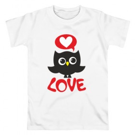 Мужская футболка хлопок с принтом Влюбленная сова в Екатеринбурге, 100% хлопок | прямой крой, круглый вырез горловины, длина до линии бедер, слегка спущенное плечо. | 