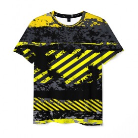 Мужская футболка 3D с принтом Grunge Line в Екатеринбурге, 100% полиэфир | прямой крой, круглый вырез горловины, длина до линии бедер | Тематика изображения на принте: желтый | полосы | серый | черный