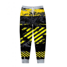 Мужские брюки 3D с принтом Grunge Line в Екатеринбурге, 100% полиэстер | манжеты по низу, эластичный пояс регулируется шнурком, по бокам два кармана без застежек, внутренняя часть кармана из мелкой сетки | желтый | полосы | серый | черный