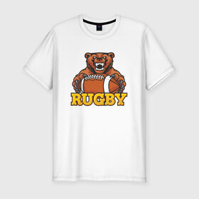 Мужская футболка премиум с принтом Rugby. Bear. в Екатеринбурге, 92% хлопок, 8% лайкра | приталенный силуэт, круглый вырез ворота, длина до линии бедра, короткий рукав | america | brokenfinger | dotrugby | league | nails | rugby | rugbyunion | usa | womensrugby | медведь | мяч | регби | россия