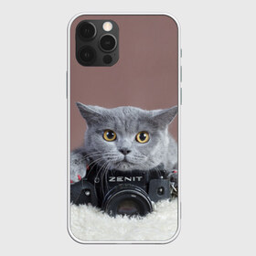 Чехол для iPhone 12 Pro Max с принтом Котик фотограф в Екатеринбурге, Силикон |  | кот | котик | кошка | объектив | фотоаппарат | фотограф