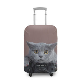 Чехол для чемодана 3D с принтом Котик фотограф в Екатеринбурге, 86% полиэфир, 14% спандекс | двустороннее нанесение принта, прорези для ручек и колес | кот | котик | кошка | объектив | фотоаппарат | фотограф