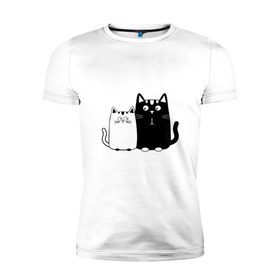 Мужская футболка премиум с принтом Влюбленные коты в Екатеринбурге, 92% хлопок, 8% лайкра | приталенный силуэт, круглый вырез ворота, длина до линии бедра, короткий рукав | 14 февраля | влюбленным | девушке | кот | коты | котята. | кошка | любовь | мужчине | парню | подарок
