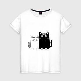 Женская футболка хлопок с принтом Влюбленные коты в Екатеринбурге, 100% хлопок | прямой крой, круглый вырез горловины, длина до линии бедер, слегка спущенное плечо | 14 февраля | влюбленным | девушке | кот | коты | котята. | кошка | любовь | мужчине | парню | подарок