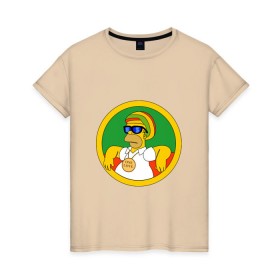 Женская футболка хлопок с принтом Раста-Гомер в Екатеринбурге, 100% хлопок | прямой крой, круглый вырез горловины, длина до линии бедер, слегка спущенное плечо | гомер | мульт | симпсоны