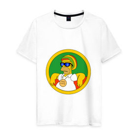 Мужская футболка хлопок с принтом Раста-Гомер в Екатеринбурге, 100% хлопок | прямой крой, круглый вырез горловины, длина до линии бедер, слегка спущенное плечо. | Тематика изображения на принте: гомер | мульт | симпсоны