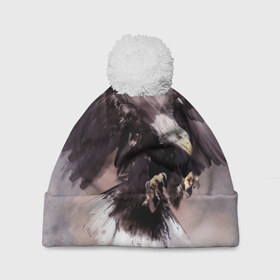 Шапка 3D c помпоном с принтом Eagle в Екатеринбурге, 100% полиэстер | универсальный размер, печать по всей поверхности изделия | artwork | birds | eagle