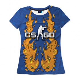 Женская футболка 3D с принтом Fire Elemental в Екатеринбурге, 100% полиэфир ( синтетическое хлопкоподобное полотно) | прямой крой, круглый вырез горловины, длина до линии бедер | counter | cs | cs:go | go | strike | дух | огня