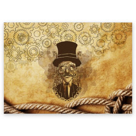 Поздравительная открытка с принтом Стимпанк человек в Екатеринбурге, 100% бумага | плотность бумаги 280 г/м2, матовая, на обратной стороне линовка и место для марки
 | steampunk | steampunk man | в цилиндре | в шляпе | канат | механизм | стимпанк | усы | человек