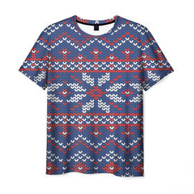 Мужская футболка 3D с принтом Снежинки в Екатеринбурге, 100% полиэфир | прямой крой, круглый вырез горловины, длина до линии бедер | Тематика изображения на принте: вязаный | рождество | свитер | текстура