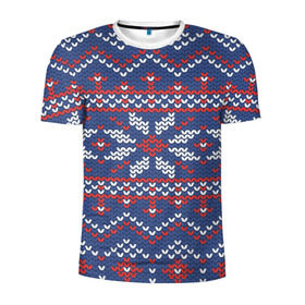 Мужская футболка 3D спортивная с принтом Снежинки в Екатеринбурге, 100% полиэстер с улучшенными характеристиками | приталенный силуэт, круглая горловина, широкие плечи, сужается к линии бедра | Тематика изображения на принте: вязаный | рождество | свитер | текстура