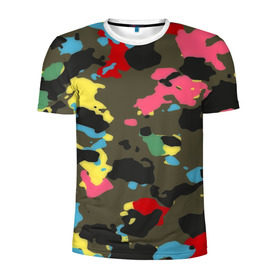 Мужская футболка 3D спортивная с принтом Цветной камуфляж в Екатеринбурге, 100% полиэстер с улучшенными характеристиками | приталенный силуэт, круглая горловина, широкие плечи, сужается к линии бедра | маскировка | пестрый | разноцветный | яркий