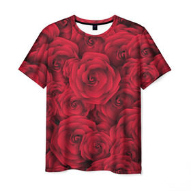 Мужская футболка 3D с принтом Красные розы в Екатеринбурге, 100% полиэфир | прямой крой, круглый вырез горловины, длина до линии бедер | любовь | мозаика | розы | сердце | узор