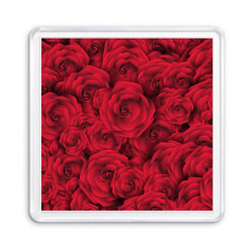 Магнит 55*55 с принтом Красные розы в Екатеринбурге, Пластик | Размер: 65*65 мм; Размер печати: 55*55 мм | любовь | мозаика | розы | сердце | узор