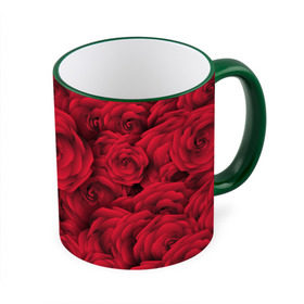 Кружка 3D с принтом Красные розы в Екатеринбурге, керамика | ёмкость 330 мл | Тематика изображения на принте: любовь | мозаика | розы | сердце | узор