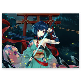 Поздравительная открытка с принтом Девушка с оружием в Екатеринбурге, 100% бумага | плотность бумаги 280 г/м2, матовая, на обратной стороне линовка и место для марки
 | anime | beautiful | fantasy | girl | japanese | katana | kimono | look | pagoda | sword | warrior | weapon | аниме | взгляд | воин | девушка | катана | кимоно | красивая | меч | оружие | пагода | фантазия | японская