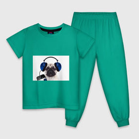 Детская пижама хлопок с принтом Мопс в наушниках в Екатеринбурге, 100% хлопок |  брюки и футболка прямого кроя, без карманов, на брюках мягкая резинка на поясе и по низу штанин
 | дворняжка | домашние животные | любимец | мопс | пес | песик | питомец | собака | собачка