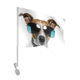 Флаг для автомобиля с принтом Джек Рассел в очках в Екатеринбурге, 100% полиэстер | Размер: 30*21 см | волкодав | дворняжка | джек | джек рассел | домашние животные | любимец | мопс | овчарка | пес | песик | питомец | рассел | сенбернар | собака | собачка