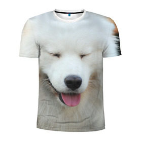 Мужская футболка 3D спортивная с принтом Самоед в Екатеринбурге, 100% полиэстер с улучшенными характеристиками | приталенный силуэт, круглая горловина, широкие плечи, сужается к линии бедра | далматин | лабрадор | любимец | овчарка | пес | питомец | самоед | собака | собачка | щенок
