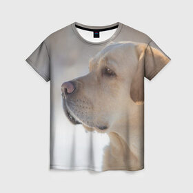 Женская футболка 3D с принтом Лабрадор в Екатеринбурге, 100% полиэфир ( синтетическое хлопкоподобное полотно) | прямой крой, круглый вырез горловины, длина до линии бедер | далматин | далматинец | дворняга | лабрадор | любимец | овчарка | пес | питомец | самоед | собака | собачка | щенок
