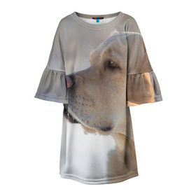 Детское платье 3D с принтом Лабрадор в Екатеринбурге, 100% полиэстер | прямой силуэт, чуть расширенный к низу. Круглая горловина, на рукавах — воланы | Тематика изображения на принте: далматин | далматинец | дворняга | лабрадор | любимец | овчарка | пес | питомец | самоед | собака | собачка | щенок