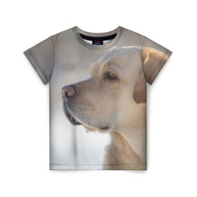 Детская футболка 3D с принтом Лабрадор в Екатеринбурге, 100% гипоаллергенный полиэфир | прямой крой, круглый вырез горловины, длина до линии бедер, чуть спущенное плечо, ткань немного тянется | Тематика изображения на принте: далматин | далматинец | дворняга | лабрадор | любимец | овчарка | пес | питомец | самоед | собака | собачка | щенок