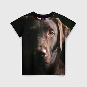 Детская футболка 3D с принтом Лабрадор в Екатеринбурге, 100% гипоаллергенный полиэфир | прямой крой, круглый вырез горловины, длина до линии бедер, чуть спущенное плечо, ткань немного тянется | Тематика изображения на принте: далматин | далматинец | дворняга | лабрадор | любимец | овчарка | пес | питомец | самоед | собака | собачка | щенок