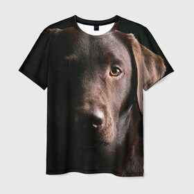 Мужская футболка 3D с принтом Лабрадор в Екатеринбурге, 100% полиэфир | прямой крой, круглый вырез горловины, длина до линии бедер | далматин | далматинец | дворняга | лабрадор | любимец | овчарка | пес | питомец | самоед | собака | собачка | щенок